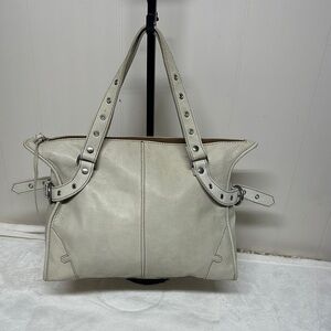 Kate Landry Cream Leather Shoulder Bag with Studded Straps made in Italy